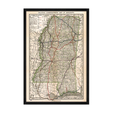 Cargar imagen en el visor de la galería, Digitally Restored and Enhanced 1888 Mississippi Map - Framed Vintage Mississippi State Map - Old Mississippi Road Map - Railroad Commissioner's State Map of Mississippi Wall Art Poster Print