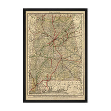 Load image into Gallery viewer, Digitally Restored and Enhanced 1888 Map of Alabama - Framed Vintage Alabama Map - Old Alabama Wall Art - Historic State of Alabama Map Print ​- Restored Wall Map of Alabama Poster