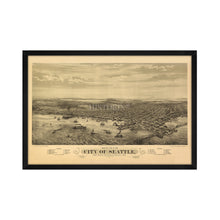 Load image into Gallery viewer, Digitally Restored and Enhanced 1878 Seattle Map Poster - Framed Vintage Map of Seattle Wall Art - Old Seattle Wall Map - Bird's Eye View of Seattle Puget Sound Washington Territory