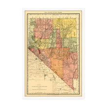Load image into Gallery viewer, Digitally Restored and Enhanced 1893 Nevada Map Poster - Framed Vintage Map of Nevada Wall Art - Restored Nevada Poster - Old Indexed County & Township Map The of State of Nevada