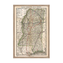 Cargar imagen en el visor de la galería, Digitally Restored and Enhanced 1888 Mississippi Map - Framed Vintage Mississippi State Map - Old Mississippi Road Map - Railroad Commissioner's State Map of Mississippi Wall Art Poster Print