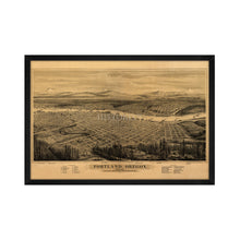 Cargar imagen en el visor de la galería, Digitally Restored and Enhanced 1879 Portland Oregon Map Print - Framed Vintage Portland Map - Old Bird's Eye View of Map of Portland City Wall Art Indexed for Points of Interest