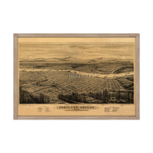 Cargar imagen en el visor de la galería, Digitally Restored and Enhanced 1879 Portland Oregon Map Print - Framed Vintage Portland Map - Old Bird's Eye View of Map of Portland City Wall Art Indexed for Points of Interest