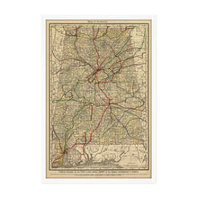 Load image into Gallery viewer, Digitally Restored and Enhanced 1888 Map of Alabama - Framed Vintage Alabama Map - Old Alabama Wall Art - Historic State of Alabama Map Print ​- Restored Wall Map of Alabama Poster
