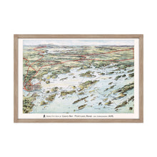 Load image into Gallery viewer, Digitally Restored and Enhanced 1906 Casco Bay Map - Framed Vintage Casco Bay Maine Map - Old Map of Portland Maine - Bird's Eye View of Casco Bay Portland Maine & Surroundings Wall Art Poster