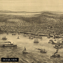 Load image into Gallery viewer, Digitally Restored and Enhanced 1878 Seattle Washington Poster - Vintage Map of Seattle Wall Art - Panoramic City of Seattle Map Poster - Seattle Map Art - Seattle Posters - Seattle City Map