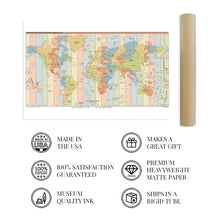 Load image into Gallery viewer, Digitally Restored and Enhanced 2021 Standard Time Zones of the World Map Poster - Map of the World Time Zones Wall Art - Time Zone Map of the World Poster