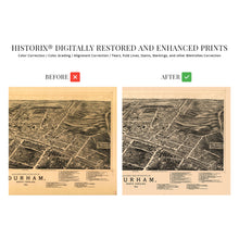 Load image into Gallery viewer, Digitally Restored and Enhanced 1891 Durham North Carolina Map - Old Durham Wall Art - History Map of Durham NC - Bird's Eye View of Durham NC Map Poster