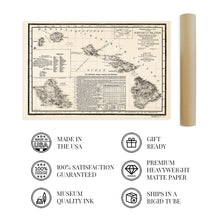 Load image into Gallery viewer, Digitally Restored and Enhanced - 1893 Map of Hawaii - Vintage Map of Hawaiian Islands Wall Art - Hawaii Vintage Map Includes Text and Statistical Data - Vintage Map Hawaii - Hawaii Map Poster