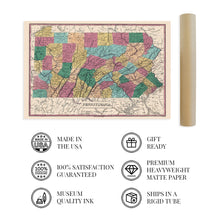 Load image into Gallery viewer, Digitally Restored and Enhanced 1829 Pennsylvania State Map - Vintage Map Pennsylvania Wall Art - Map of Pennsylvania State - PA Wall Art - Map of Pennsylvania State - Old Pennsylvania Map
