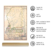 Load image into Gallery viewer, Digitally Restored and Enhanced 1820 Map of Mississippi - Vintage Map of Mississippi Wall Art - From Surveys and Entered According to Act of Congress - Wall Map of Mississippi State Poster