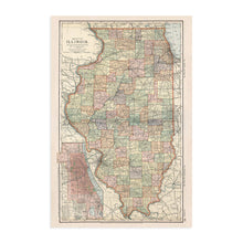 Load image into Gallery viewer, Digitally Restored and Enhanced 1891 Map of Illinois with Closeup of City of Chicago - Vintage Map of Illinois Wall Art - Illinois State Map - Illinois Wall Decor - Map of Illinois Poster