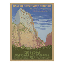 Load image into Gallery viewer, Digitally Restored and Enhanced 1938 Zion National Park Travel Poster - Vintage Zion National Park Poster Print Ranger Naturalist Service Wall Art Poster