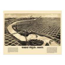 Load image into Gallery viewer, Digitally Restored and Enhanced 1891 Great Falls Montana Map Poster - Bird's Eye View of Great Falls City Montana Map Wall Art - Old Wall Map of Montana