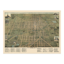 Load image into Gallery viewer, Digitally Restored and Enhanced 1892 Lima Ohio Map Poster - Vintage Bird's Eye View of Lima Ohio Wall Art Print - Old Lima City Ohio Wall Map Poster