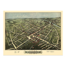 Load image into Gallery viewer, Digitally Restored and Enhanced 1875 Westfield Massachusetts Map Print - Old Bird's Eye View of Westfield Massachusetts Poster - Westfield MA Map History