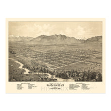 Load image into Gallery viewer, Digitally Restored and Enhanced 1875 Ogden Utah Map Poster - Old Bird's Eye View Map of Ogden City Utah - Restored History Map of Utah Wall Art Print