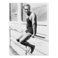 Load image into Gallery viewer, Digitally Restored and Enhanced 1929 Unframed Duke Kahanamoku Sitting on Railing Print Photo - Vintage Olympic Swimmer Duke Kahanamoku Poster Wall Art
