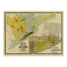 Load image into Gallery viewer, Digitally Restored and Enhanced 1891 Galveston Texas Map Poster - Vintage City & County Map of Galveston Texas - Historical Map of Texas Wall Art Print