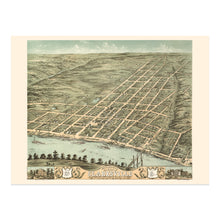 Load image into Gallery viewer, Digitally Restored and Enhanced 1870 Clarksville Tennessee Map Print - Old Bird's Eye View of Clarksville Montgomery County Tennessee Wall Map Poster