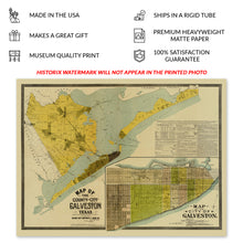 Load image into Gallery viewer, Digitally Restored and Enhanced 1891 Galveston Texas Map Poster - Vintage City & County Map of Galveston Texas - Historical Map of Texas Wall Art Print