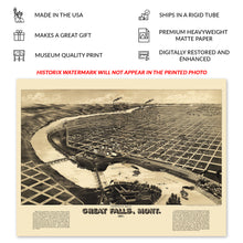 Load image into Gallery viewer, Digitally Restored and Enhanced 1891 Great Falls Montana Map Poster - Bird's Eye View of Great Falls City Montana Map Wall Art - Old Wall Map of Montana