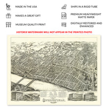 Load image into Gallery viewer, Digitally Restored and Enhanced 1875 Springfield Massachusetts Map Print - Old Bird's Eye View Map of Springfield Massachusetts Wall Art Poster