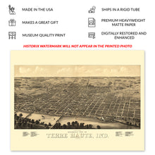 Load image into Gallery viewer, Digitally Restored and Enhanced 1880 Terre Haute Indiana Map Poster - Vintage Panoramic View Map of Terre Haute City Indiana State Wall Art Print