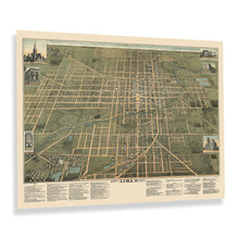 Load image into Gallery viewer, Digitally Restored and Enhanced 1892 Lima Ohio Map Poster - Vintage Bird's Eye View of Lima Ohio Wall Art Print - Old Lima City Ohio Wall Map Poster