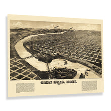 Load image into Gallery viewer, Digitally Restored and Enhanced 1891 Great Falls Montana Map Poster - Bird's Eye View of Great Falls City Montana Map Wall Art - Old Wall Map of Montana