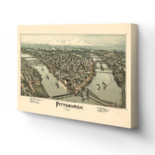 Load image into Gallery viewer, Digitally Restored and Enhanced 1902 Pittsburgh Map Canvas - Canvas Wrap Vintage Pittsburgh Map - Old Pittsburgh Wall Art - Restored Pennsylvania Map - Bird's Eye View Map of Pittsburgh Pennsylvania