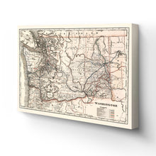 Load image into Gallery viewer, Digitally Restored and Enhanced 1888 Washington Map Canvas - Canvas Wrap Vintage Washington Wall Art - Old Washington State Poster - Restored WA State Map - Township & Railroad Map of Washington State