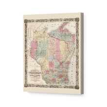 Cargar imagen en el visor de la galería, Digitally Restored and Enhanced 1851 Wisconsin Map Canvas - Canvas Wrap Vintage Wisconsin Map - Old Wisconsin Wall Art - Historic Wisconsin State Map - Township Map of the State of Wisconsin Wall Map