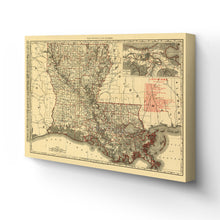 Cargar imagen en el visor de la galería, Digitally Restored and Enhanced - 1896 Louisiana Map Canvas Art - Canvas Wrap Vintage Louisiana Map Poster - Restored Louisiana Wall Art Print - Old Louisiana State Map Poster Showing Cities & Towns