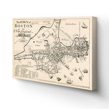 Cargar imagen en el visor de la galería, Digitally Restored and Enhanced 1722 Map of Boston Canvas Art - Canvas Wrap Vintage Boston Canvas - Old Boston Map Poster - Restored Boston Canvas - The Town of Boston in New England Wall Art