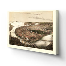 Load image into Gallery viewer, Digitally Restored and Enhanced 1877 Boston Canvas Art -Canvas Wrap Vintage Boston Poster - Old Map of Boston Wall Art - Restored Boston Massachusetts Map - Bird&#39;s Eye View of Boston From The North
