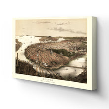 Cargar imagen en el visor de la galería, Digitally Restored and Enhanced 1877 Boston Canvas Art -Canvas Wrap Vintage Boston Poster - Old Map of Boston Wall Art - Restored Boston Massachusetts Map - Bird's Eye View of Boston From The North