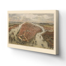 Load image into Gallery viewer, Digitally Restored and Enhanced 1865 Map of New York Canvas - Canvas Wrap Vintage New York Map - Old New York Wall Art - Historic Wall Map of New York City Poster - Bird's Eye View New York & Environs