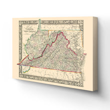 Cargar imagen en el visor de la galería, Digitally Restored and Enhanced 1863 Virginia & West Virginia Map Canvas - Canvas Wrap Vintage Virginia Wall Map History - Old West Virginia Wall Art