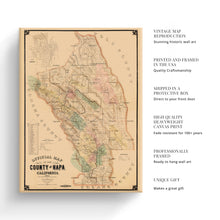 Cargar imagen en el visor de la galería, Digitally Restored and Enhanced 1895 Napa County California Map Canvas - Canvas Wrap Vintage Napa Wall Art - Old Napa California Wall Map History