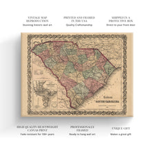 Load image into Gallery viewer, Digitally Restored and Enhanced 1865 South Carolina Map - Canvas Wrap Vintage South Carolina State Map - Old South Carolina Map - Historic Map of SC - Colton's South Carolina Map Wall Art Poster