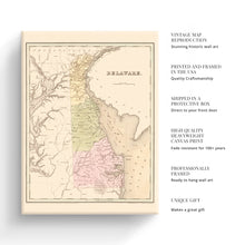 Cargar imagen en el visor de la galería, Digitally Restored and Enhanced 1838 Delaware Map Canvas Art - Canvas Wrap Vintage Delaware Wall Art - History Map of Delaware Poster - Old Delaware State Map Showing Minor Civil Division