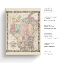 Cargar imagen en el visor de la galería, Digitally Restored and Enhanced 1851 Wisconsin Map Canvas - Canvas Wrap Vintage Wisconsin Map - Old Wisconsin Wall Art - Historic Wisconsin State Map - Township Map of the State of Wisconsin Wall Map