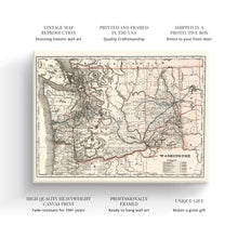 Load image into Gallery viewer, Digitally Restored and Enhanced 1888 Washington Map Canvas - Canvas Wrap Vintage Washington Wall Art - Old Washington State Poster - Restored WA State Map - Township & Railroad Map of Washington State