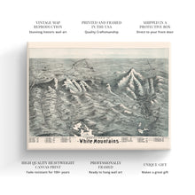 Load image into Gallery viewer, Digitally Restored and Enhanced 1890 White Mountains Map Canvas - Canvas Wrap Vintage Map of the White Mountains - Bird's Eye View Map of White Mountains New Hampshire Showing Index to Summits Wall Art Poster