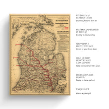 Load image into Gallery viewer, Digitally Restored and Enhanced 1886 Michigan Map Poster Canvas Art - Canvas Wrap Vintage Map of Michigan Wall Art - Old State of Michigan Map Print - Vintage Michigan Map Showing Toledo & Ann Arbor