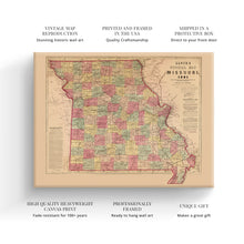 Load image into Gallery viewer, Digitally Restored and Enhanced 1861 Missouri Map Canvas Art - Canvas Wrap Vintage Missouri Map Poster - Historic MO Map - Old Missouri Wall Art - Missouri State Map - Official Wall Map of Missouri