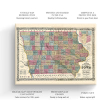 Load image into Gallery viewer, Digitally Restored and Enhanced 1856 Iowa Map Canvas Art - Canvas Wrap Vintage State of Iowa Wall Art - Old Iowa State Map - Restored Iowa Map Poster - Sectional & Geological Map of Iowa Poster