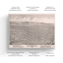 Load image into Gallery viewer, Digitally Restored and Enhanced 1875 Utah Map Canvas - Canvas Wrap Vintage Salt Lake City Map - Old Utah Wall Art - Historic Utah Poster - Restored Bird's Eye View of Salt Lake City Utah Wall Map