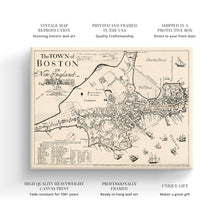 Cargar imagen en el visor de la galería, Digitally Restored and Enhanced 1722 Map of Boston Canvas Art - Canvas Wrap Vintage Boston Canvas - Old Boston Map Poster - Restored Boston Canvas - The Town of Boston in New England Wall Art